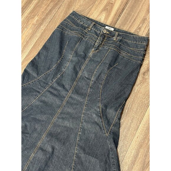 CATO WOMENS DENIM MAXI LONG SKIRT FLARE SIZE 14 BOHO WESTERN STRETCH Y2K - Picture 2 of 8